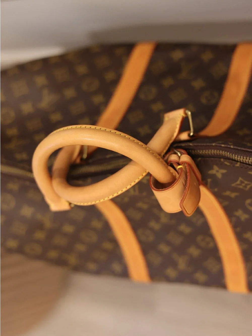 Louis Vuitton Brown Monogram Canvas Duffel with Tan Leather Trim